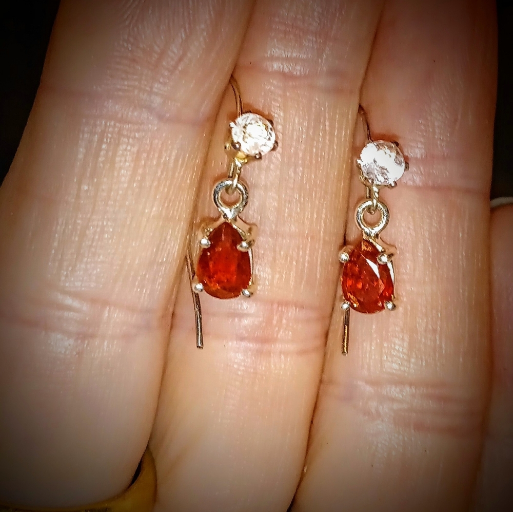 Natural Orange Kyanite Sterling Zircon Earrings